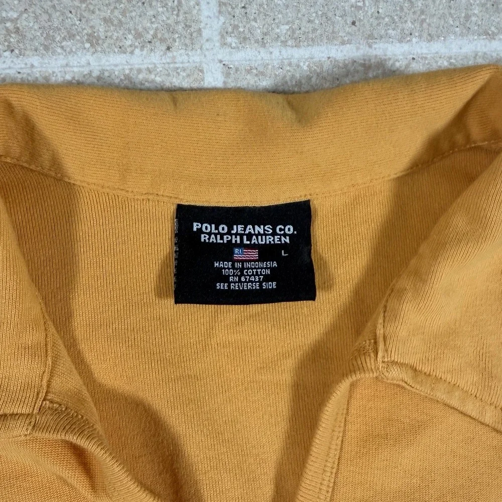 Vintage Polo Ralph Lauren Jeans Co Yellow V Neck Collar Polo Shirt Size L
